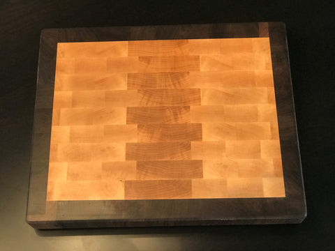 Maple End Grain Cutting Board with Walnut Trim